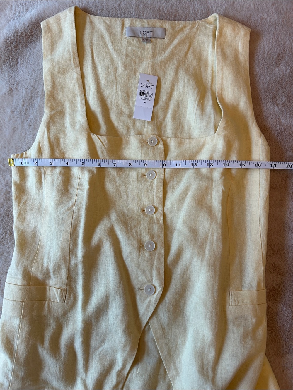 LOFT Pale Yellow Sleeveless Button-Front Linen Tunic - Picture 5 of 6